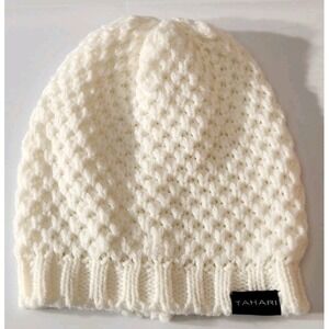 Tahari‎ Knit Beanie Womens One Size White Cozy Winter Hat Ski Tobogan Preppy